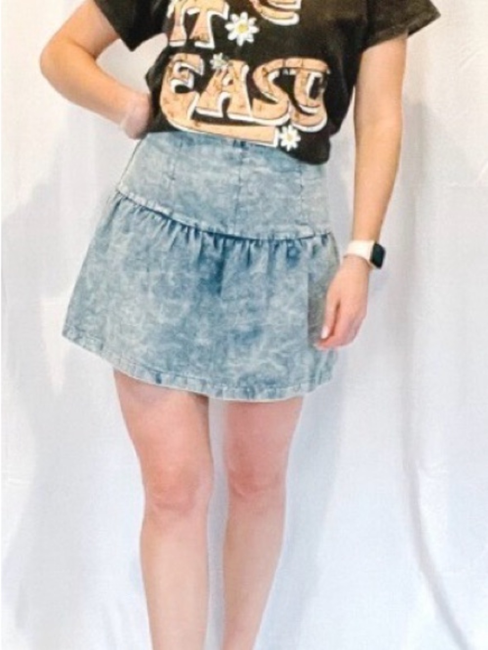 mittoshop Acid-Wash Denim Mini Skirt in Light Blue